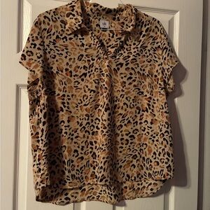 CAbi Lynx Animal Print Blouse in Tan and Black